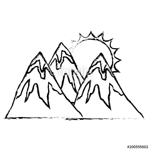500x500 Mountains Peak Snow Sun Natural Landscape Vector Illustration - Mountain Peak Sketch