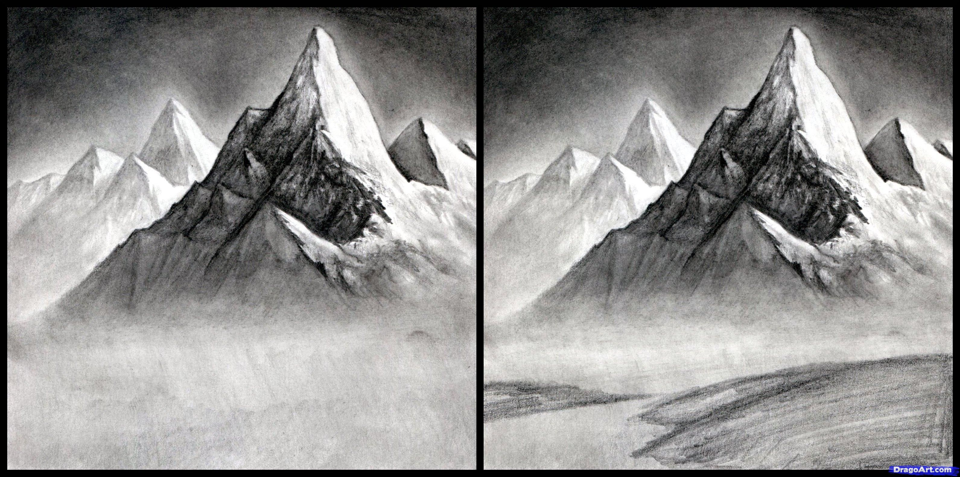 3182x1582 Landscape Realistic Mountain Pencil Drawing Pictures Www - Mountain Pencil Sketch