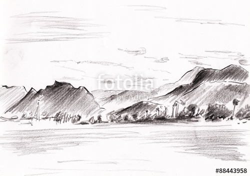 500x351 Pencil Sketch Of Mountain Stock Photo And Royalty Free Images On - Mountain Pencil Sketch