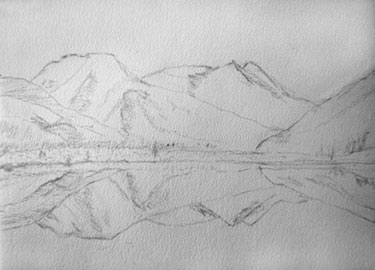 375x270 Crystal Lakered Mountains - Mountain Pencil Sketch