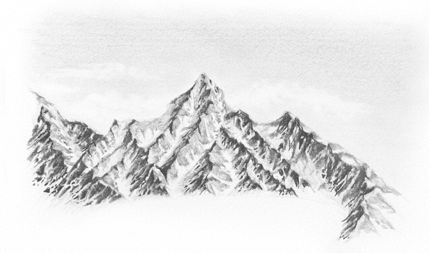 850x502 How To Draw A Winter Landscape From Scratch - Mountain Range Sketch