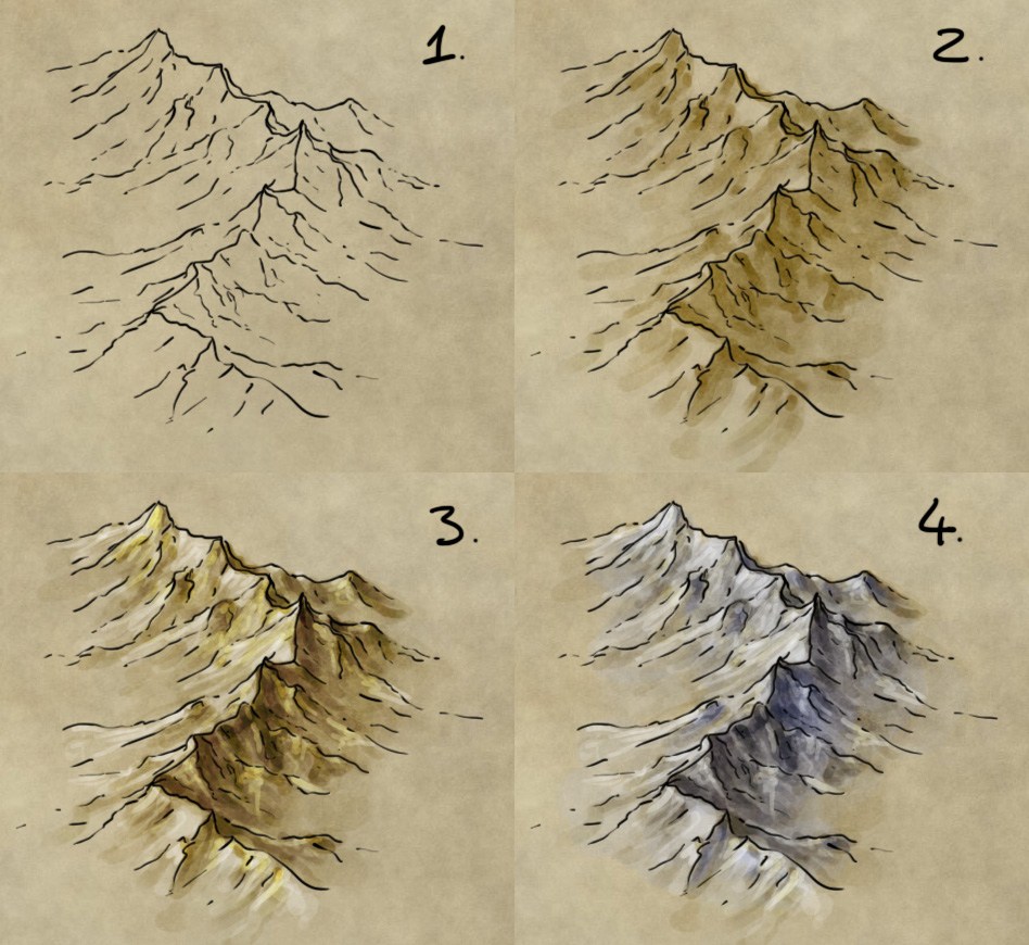 948x870 How To Draw, Shade, And Colour A Mountain Range - Mountain Range Sketch