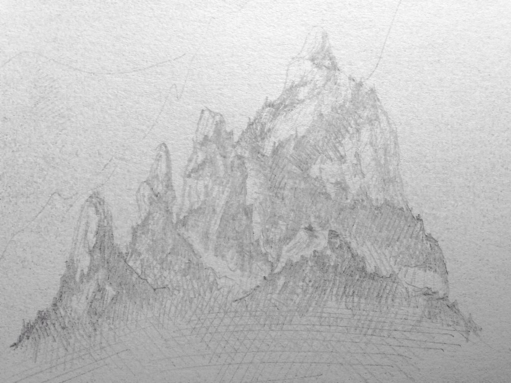 1024x768 Mountain Range Sketch By Jiles - Mountain Range Sketch