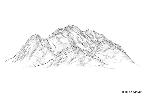 500x330 Mountain Range. Mountains Landscape Engraving Hand Drawn Vector - Mountain Range Sketch