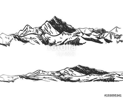 500x400 Vector Illustration Drawings Of Mountains, Drawn Nature - Mountain Range Sketch