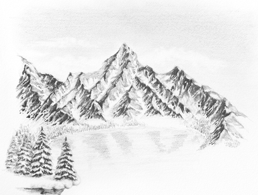 850x644 How To Draw A Winter Landscape From Scratch - Mountain Scenery Sketch
