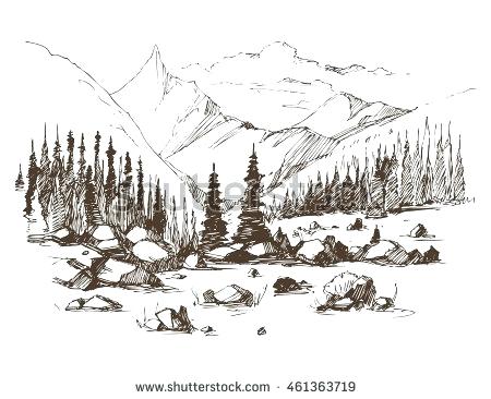 450x366 Landscape Sketches Simple G Architecture Art Drawings Line Sketch - Mountain Scenery Sketch