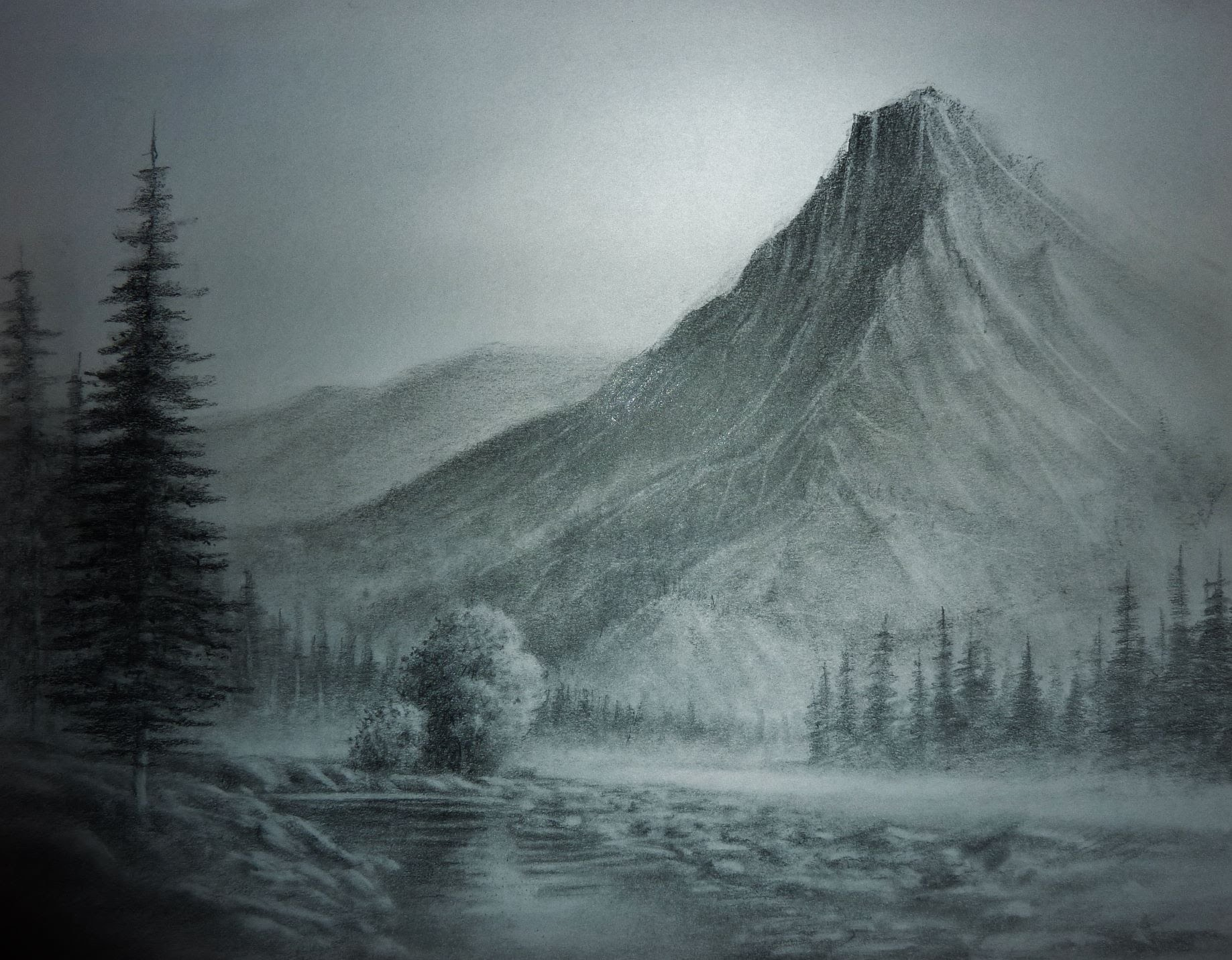 Easy Mountain Sketch Drawing with Pencil