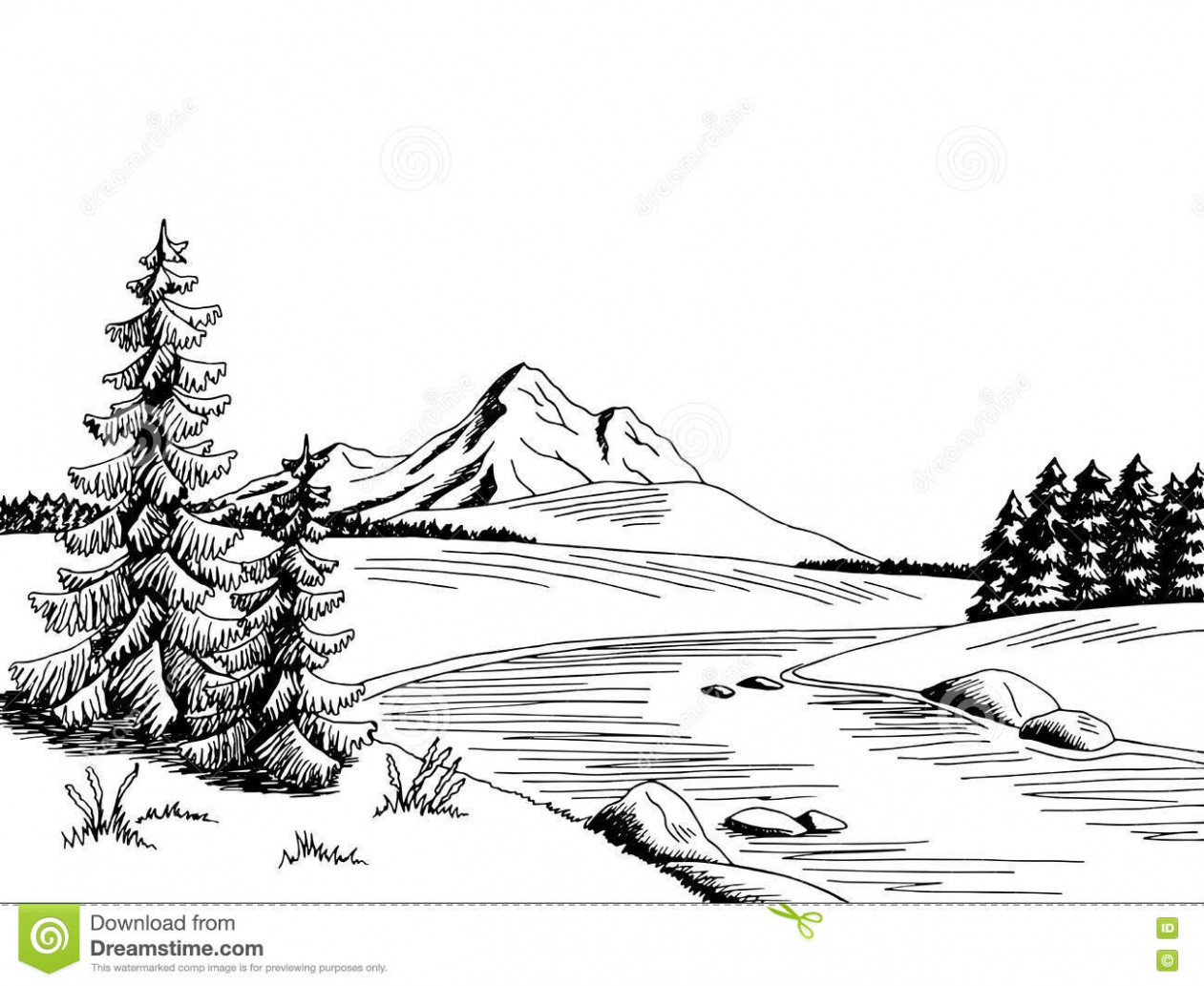Mountain Scenery Sketch at PaintingValley.com | Explore collection of ...