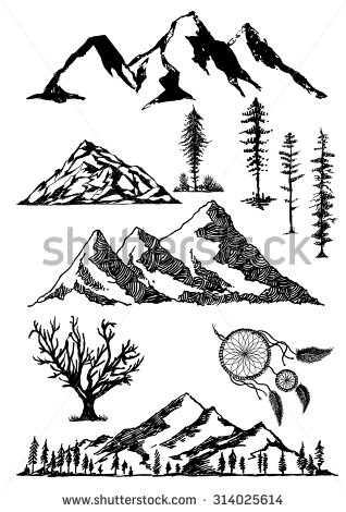 318x470 Drawn Pine Tree Mountain - Mountain Sketch Tattoo