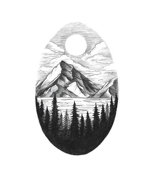 520x600 Pin By Lara Something On Art Tattoos, Mountain - Mountain Sketch Tattoo