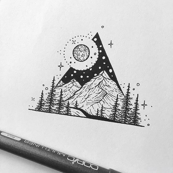 564x564 Stylish Mountain Tattoos - Mountain Sketch Tattoo