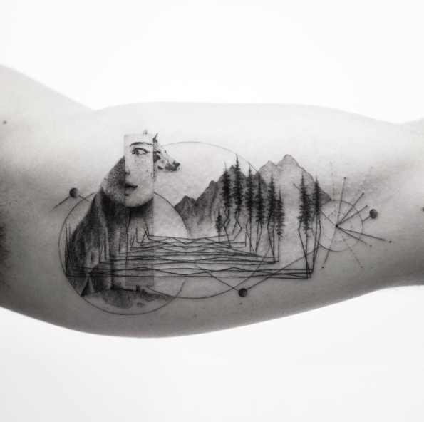 595x592 The Ultimate Guide To Mountain Tattoos (70 Photos) - Mountain Sketch Tattoo