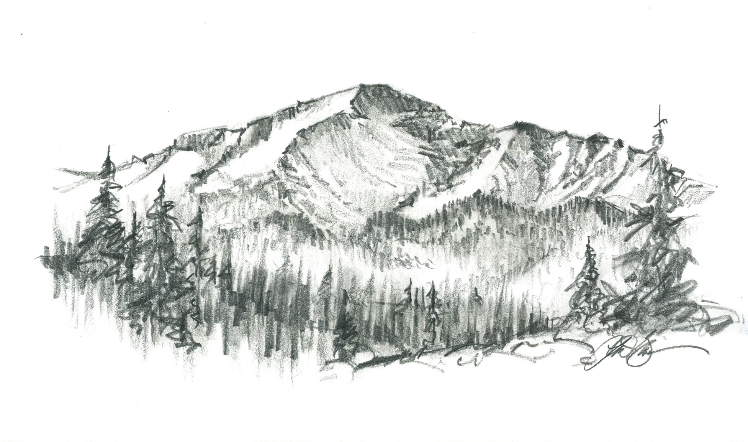 Cute Drawing Sketch Mountain Range for Kids