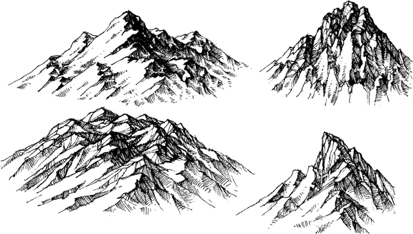 600x340 Sketch Mountains Hand Drawn Vector 01 Free Download - Mountain Sketches Clip Art