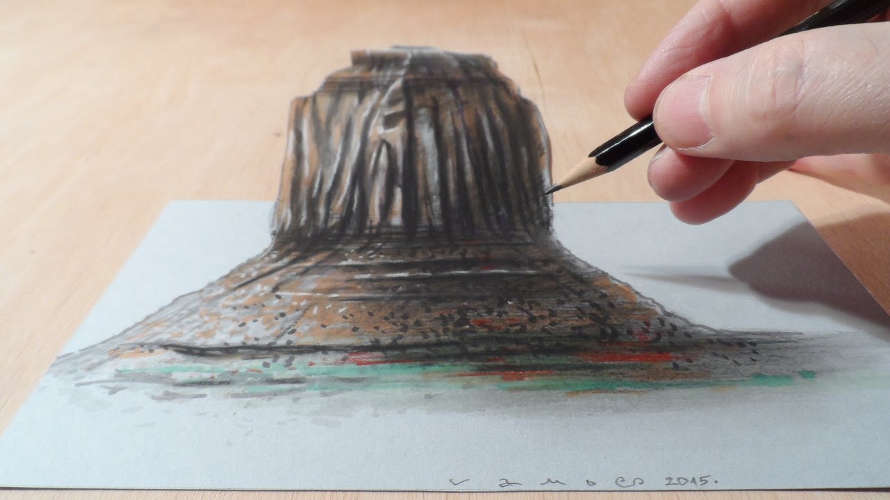 1281x721 Drawing A 3d Butte - Mountain Valley Sketch