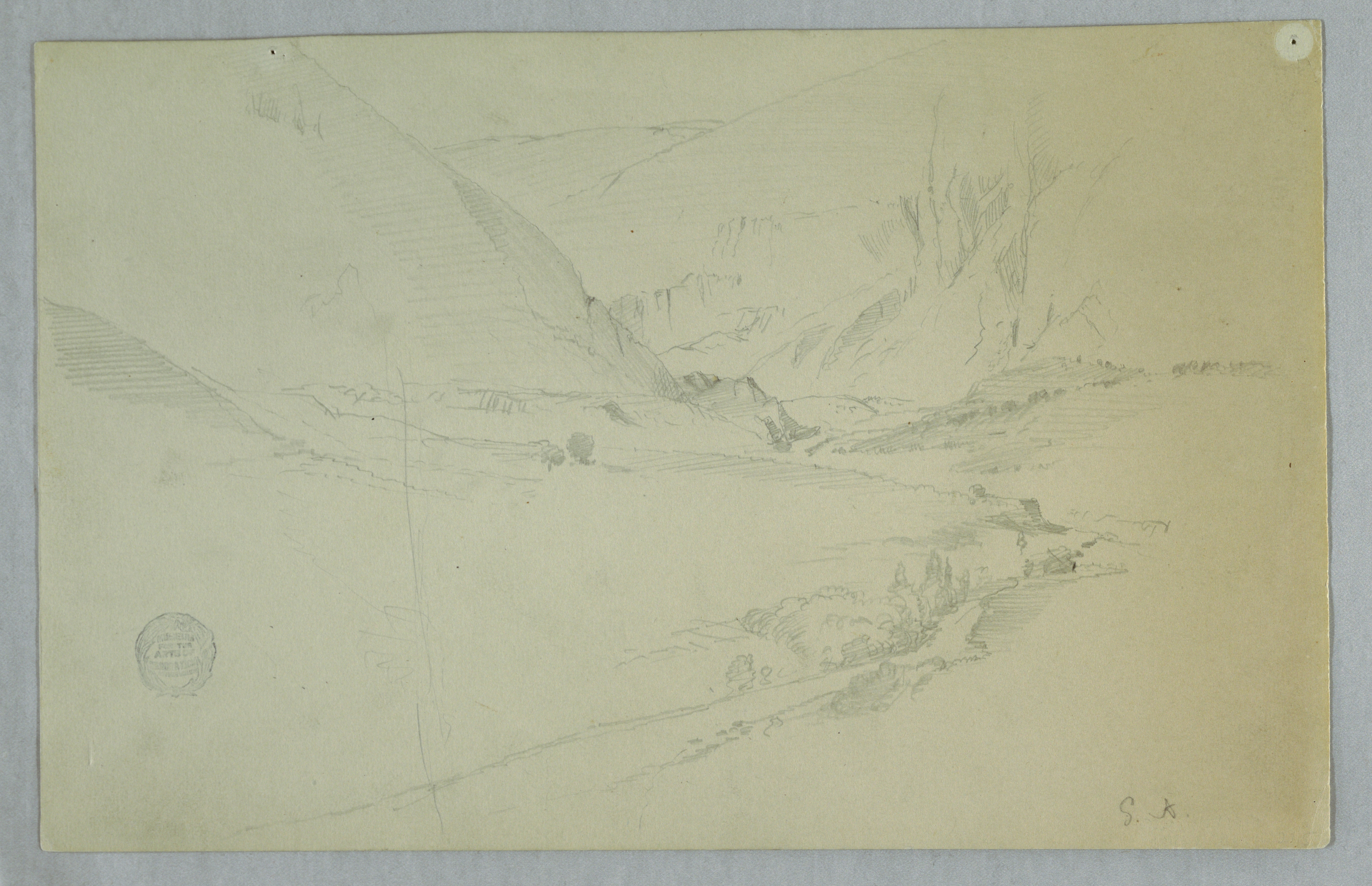 4096x2645 Filedrawing, Andian Mountain Valley With Winding Stream, Colombia - Mountain Valley Sketch
