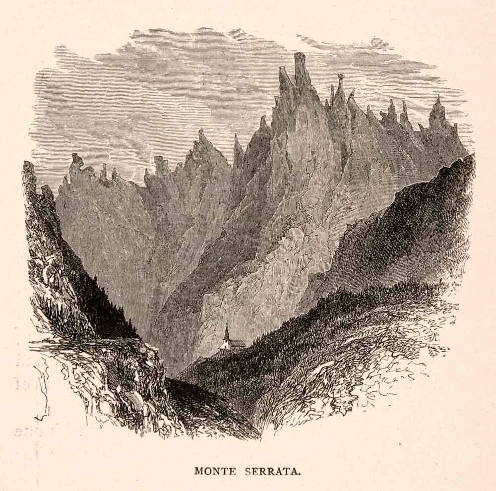 1000x990 1905 Wood Engraving Monte Serrata Italy Mountain Valley Dolomite - Mountain Valley Sketch