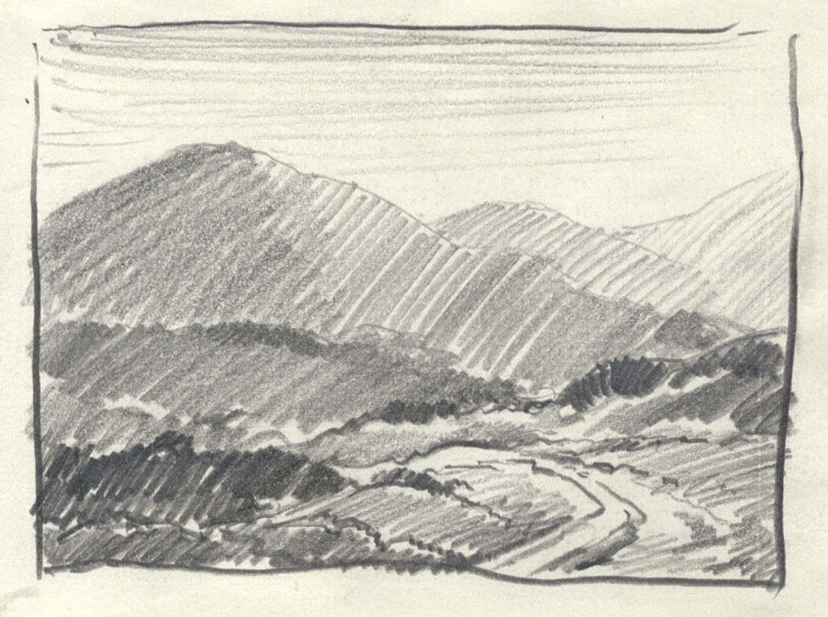 1207x900 Keith Burtonshaw - Mountain View Sketch