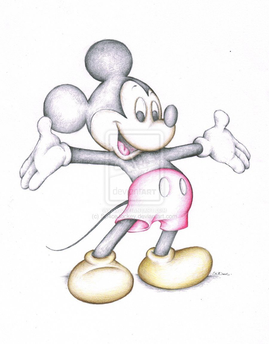 900x1149 Mickey Mouse Disney Cartoon Art Colour Pencil Drawing High Quality - Mouse Pencil Sketch