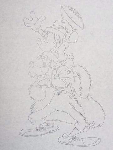 360x480 Disney Mickey Mouse Amp Goofy Football 12.5x10.5 Pencil Drawing - Mouse Pencil Sketch