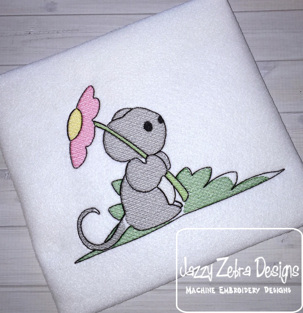 620x640 Mouse With Flower Sketch Embroidery Design - Mouse Sketch