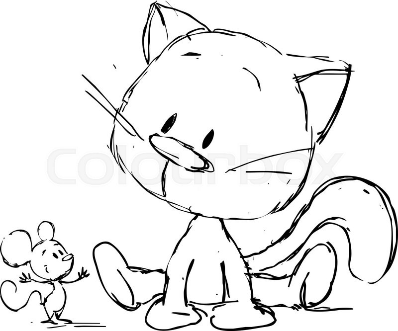 800x666 Cute Kitten Sitting With Mouse - Mouse Sketch Images
