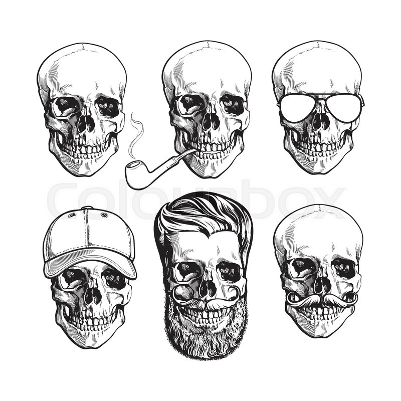 800x800 Set Of Human Skull Bones With Sunglasses, Beard, Moustache - Moustache Sketch