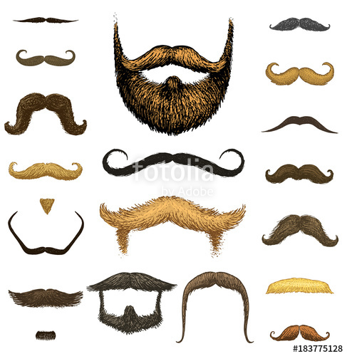 487x500 Set Of Mustache And Funny Beard Of Men, Hipster And Retro Barber - Moustache Sketch