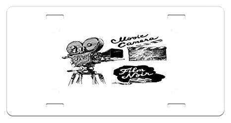 466x248 Ambesonne Movie Theater License Plate, Antique Movie - Movie Camera Sketch