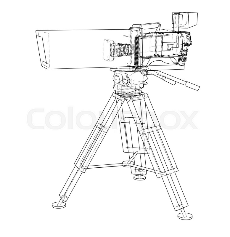 777x800 Movie Cinema Camera Concept. Vector Rendering Of 3d. Wire Frame - Movie Camera Sketch