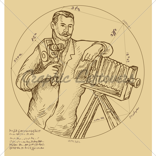 500x500 Photographer Movie Camera Sketch Gl Stock Images - Movie Camera Sketch