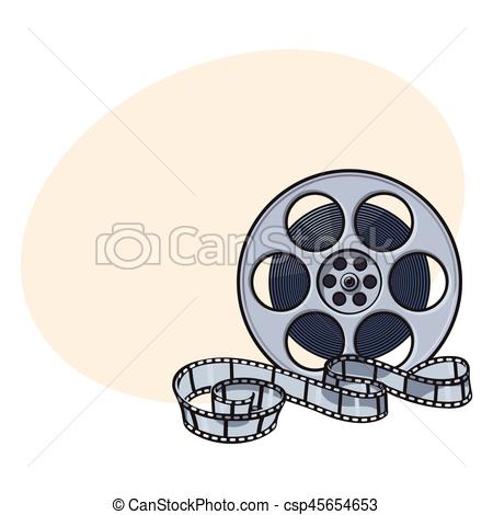 450x470 Classical Motion Picture, Cinema Film Reel, Sketch Style Vector - Movie Reel Sketch