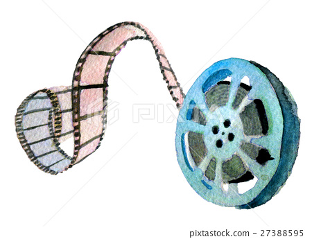 450x345 Watercolor Sketch Of Movie Reel White Background - Movie Reel Sketch