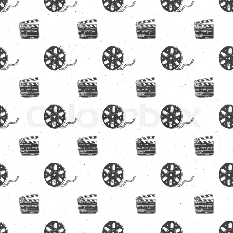 800x800 Cinema Tape, Film Reel And Clapperboard Vintage Seamless Pattern - Movie Reel Sketch