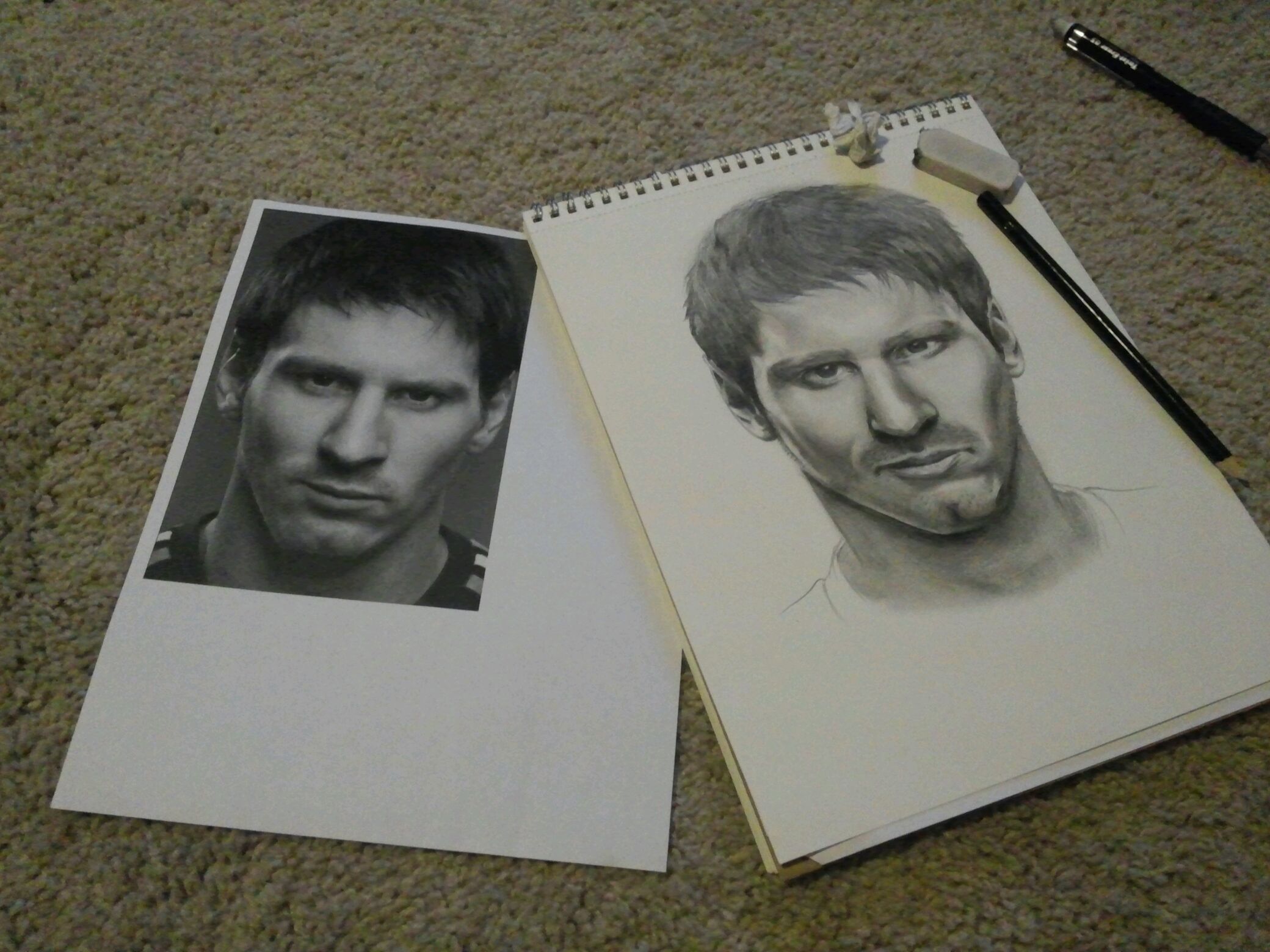 2080x1560 Messi Pencil Drawing In Progress - Msn Sketch