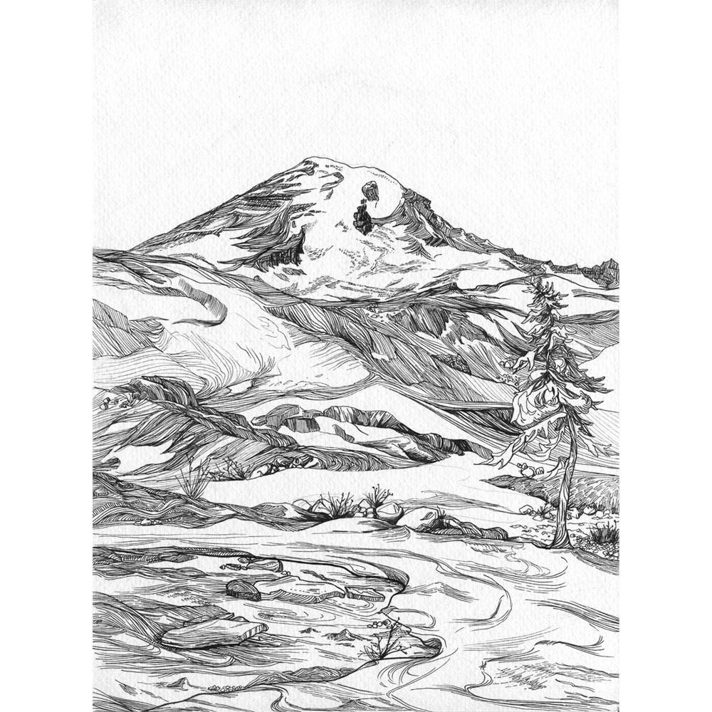 1000x1000 Mount Rainier Drawn To High Places - Mt Rainier Sketch