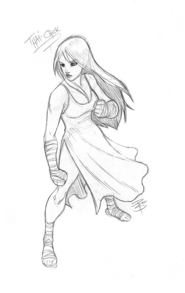 600x948 Sketchcom Muay Thai Girl By Fooray - Muay Thai Sketch