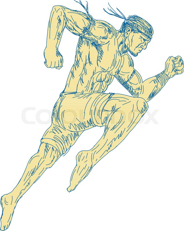 637x800 Drawing Sketch Style Illustration Of A Muay Thai Fighter Kicking - Muay Thai Sketch