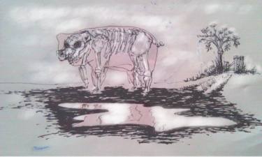 375x225 Big Pig Skeleton In Mud Drawing By Casper Gijzen Saatchi Art - Mud Sketch