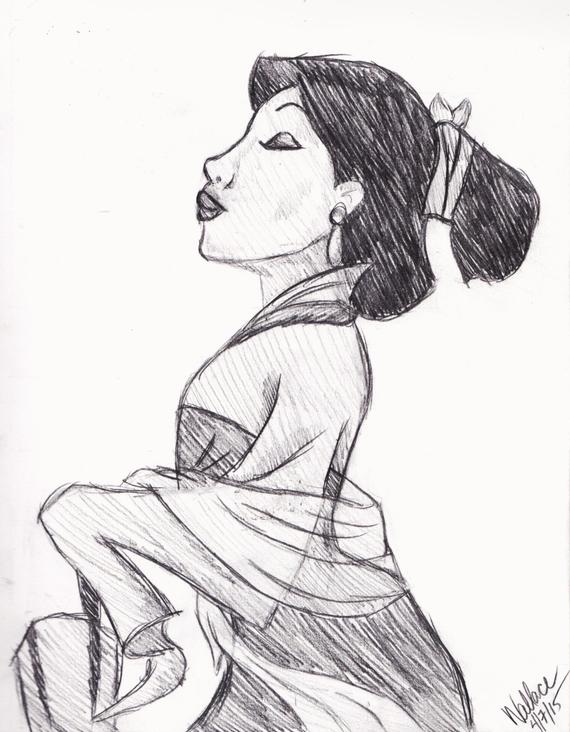 570x732 Mulan Sketch Drawing Etsy - Mulan Sketch