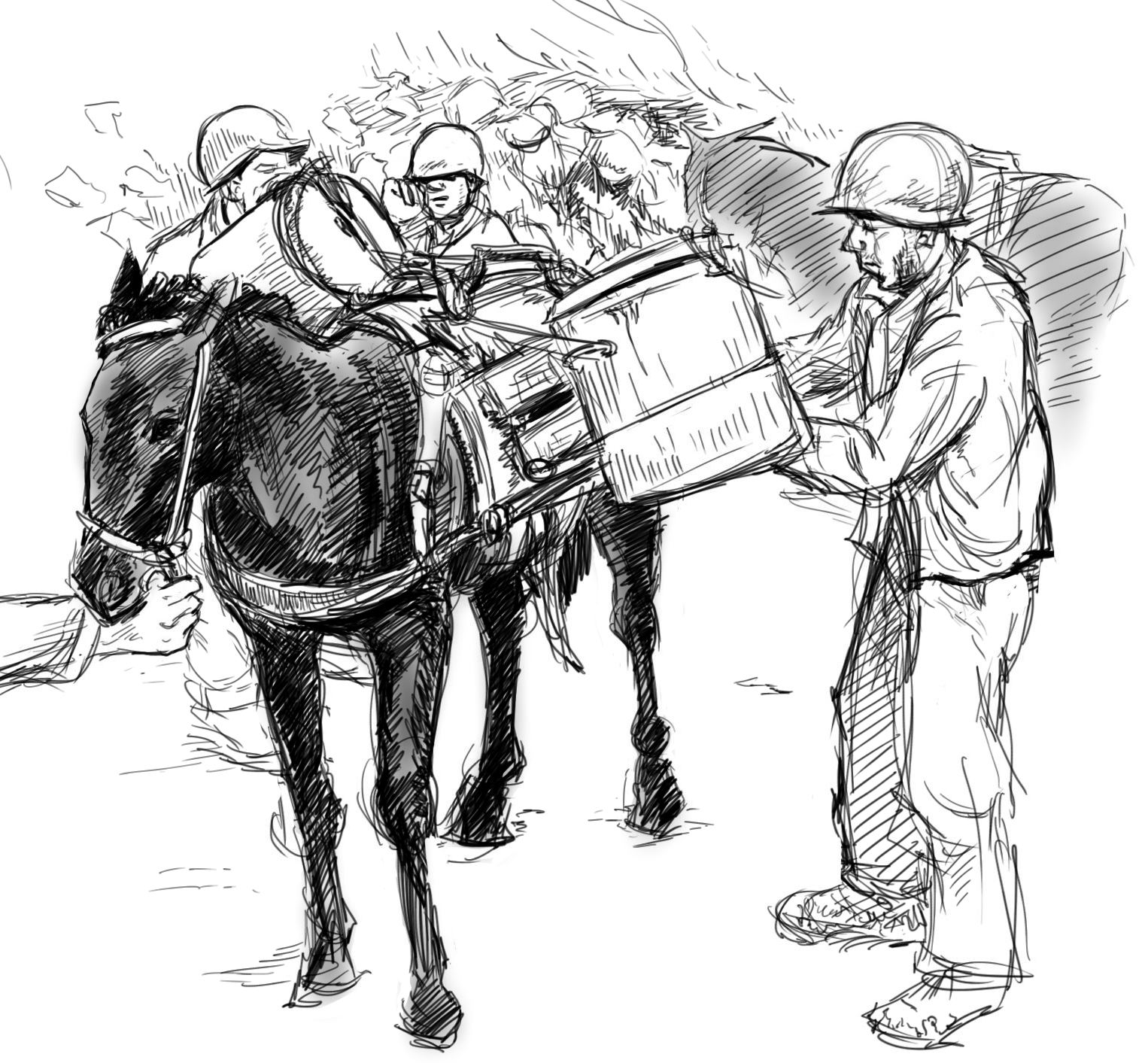1526x1413 Mule Skinners, Another Sketch Wwii Gis - Mule Sketch