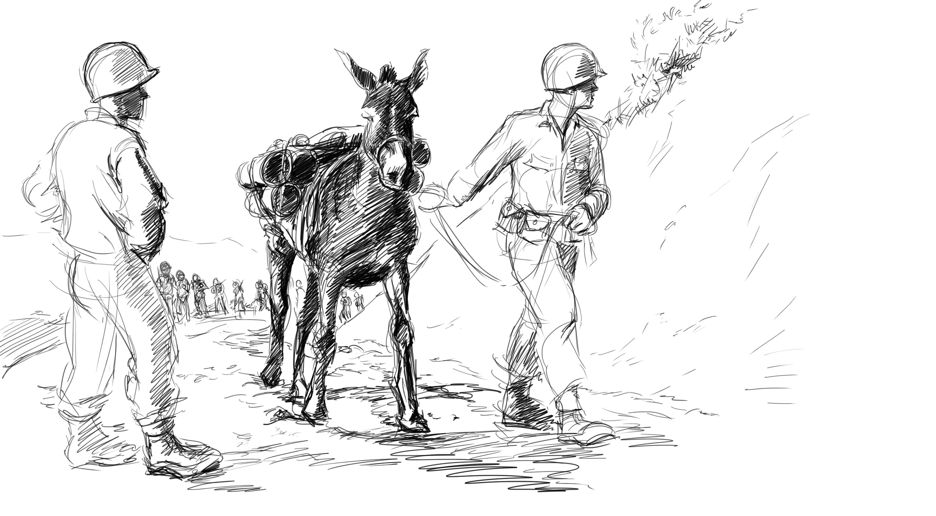 3000x1653 Mule Skinner Wwii Gis - Mule Sketch