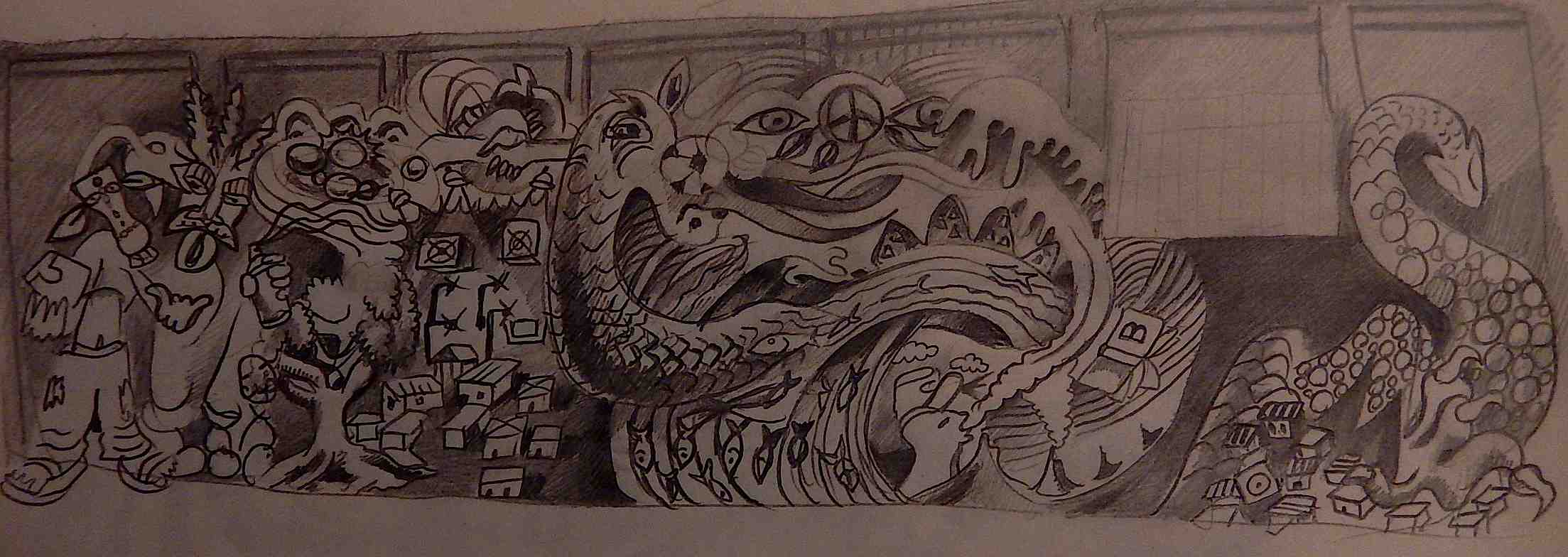 2207x784 Many Hands Creating The Managua Mural Meridian Blog - Mural Sketches