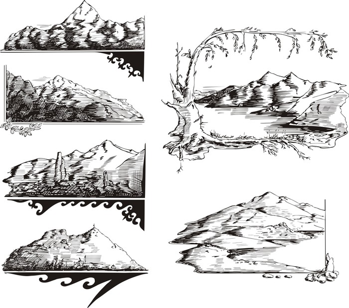 700x619 Mountain Sketches Wall Mural We Live To Change - Mural Sketches