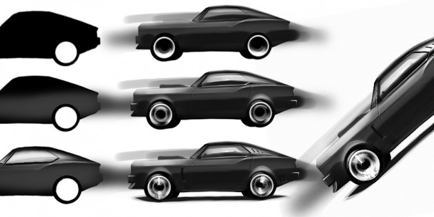 630x315 Free Photoshop Download - Muscle Car Sketch