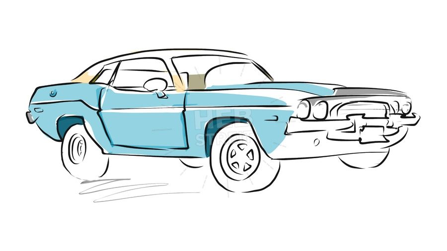 900x506 Muscle Car Sketch, Vector Drawing Hebstreits - Muscle Car Sketch