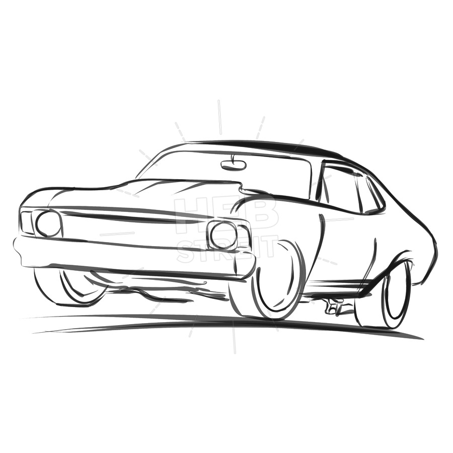 900x900 Old Muscle Car Outline Sketch Hebstreits - Muscle Car Sketch