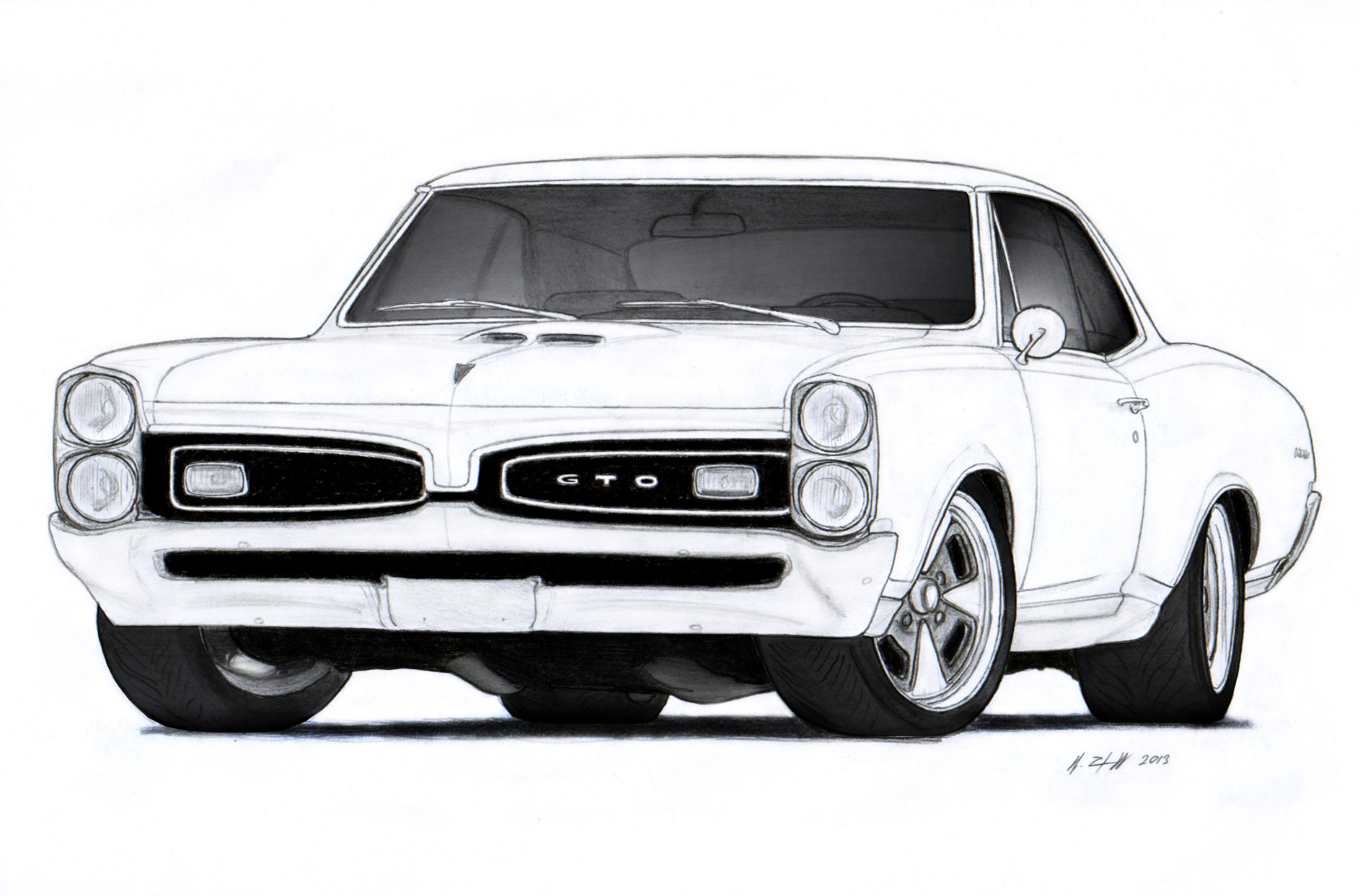 2313x1524 Pencil Clipart Muscle - Muscle Car Sketch