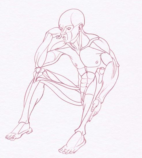 493x551 Male Art Model Poses For Life And Figure Drawing Demos - Muscle Man Sketch